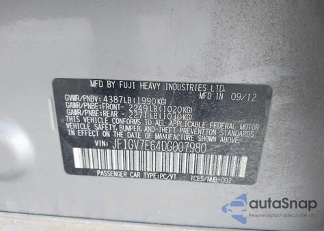 2013 Subaru Impreza Wrx from USA, damaged, VIN JF1GV7E64DG007980